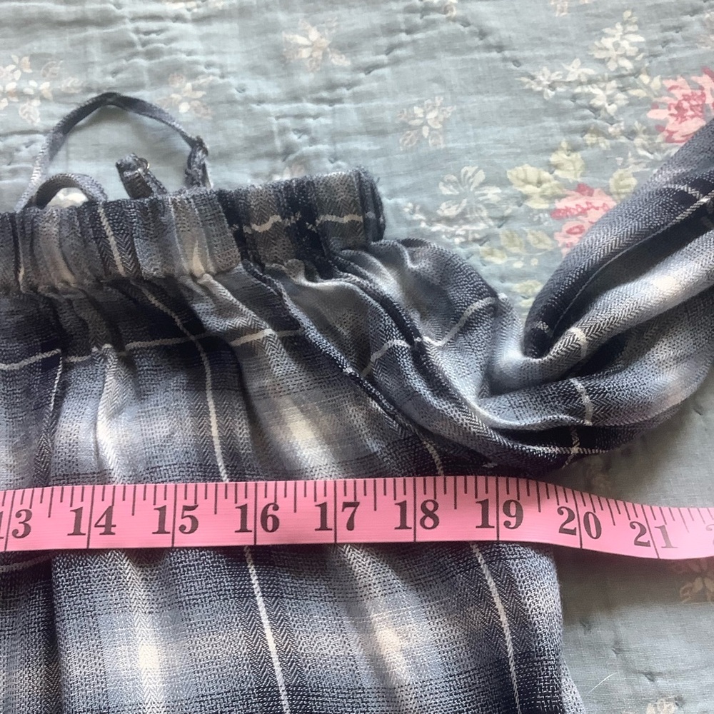 NWT Sans Souchi Womens Off The Shoulder Blue Plaid Long Sleeve Blouse Size M - Picture 6 of 8